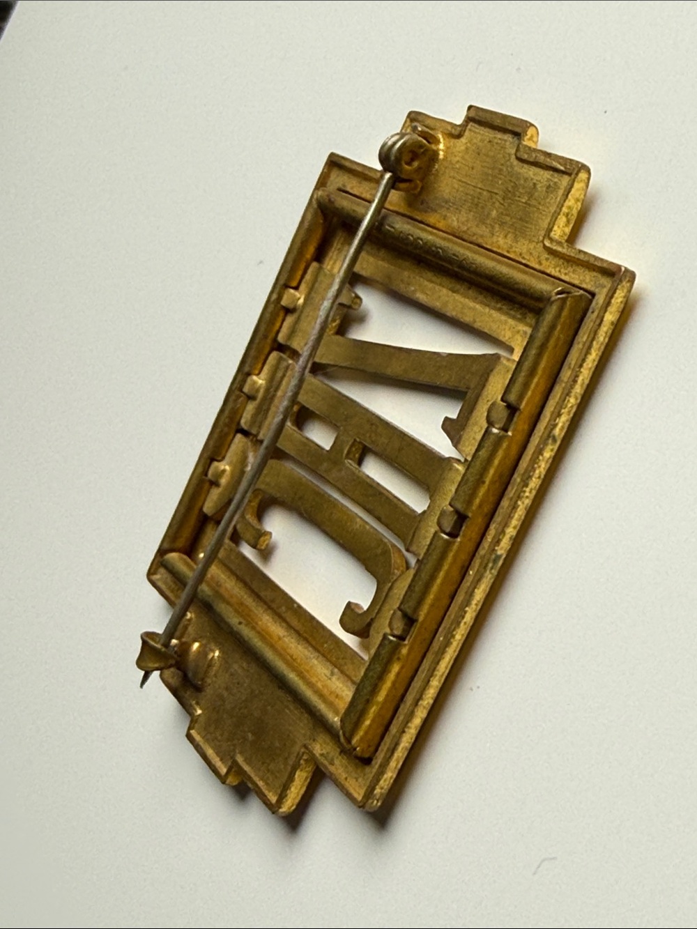 Antique ZAC Gold Tone Monogram Brooch art deco circa 1920’s brass distressed - Picture 10 of 10
